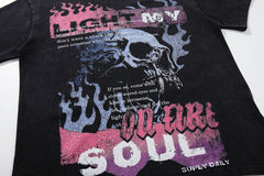 Soul Culture Black‑Washed Double‑Sided Graphic Print Crew‑Neck Streetwear T‑Shirt