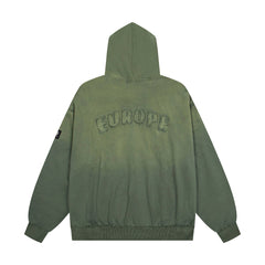 Vintage Olive Green Number 26 Embroidery Full‑Zip Hoodie
