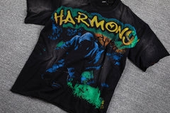 HVM Harmony Blue‑Green Tie‑Dye Double‑Sided Graphic Print Crew Neck Streetwear T‑Shirt