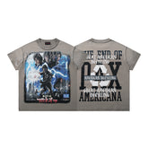 The End Of Pax Americana Taupe‑Washed Double‑Sided Graphic Print Crew‑Neck Streetwear T‑Shirt