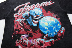 Crystal Ball Skull Demon Red Graphic Print Crew Neck Streetwear T‑Shirt