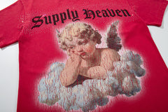 Vintage Cloud Cherub Red Vintage‑Washed Double‑Sided Graphic Print Crew‑Neck Streetwear T‑Shirt
