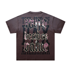 Consequences Higher Justice Burgundy‑Washed Double‑Sided Graphic Print Crew‑Neck Streetwear T‑Shirt
