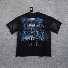 HVM Harmony Dark Rock Figure Black Tie‑Dye Double‑Sided Graphic Print Crew Neck Streetwear T‑Shirt