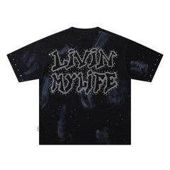 Livin My Life Car Hip‑Hop Double‑Sided Graphic Print Crew Neck Streetwear T‑Shirt
