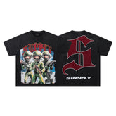 Soldier Troop Black Vintage‑Washed Double‑Sided Graphic Print Crew‑Neck Streetwear T‑Shirt
