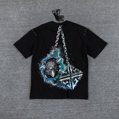 Planet Chain Double‑Sided Graphic Print Crew Neck Streetwear T‑Shirt