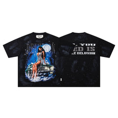 All You Need Is Little Delusion Figure Art Double‑Sided Graphic Print Crew Neck Streetwear T‑Shirt