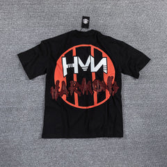 HVM Harmony Fiery Neon Figure Black Double‑Sided Graphic Print Crew Neck Streetwear T‑Shirt