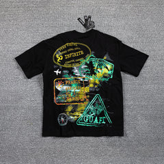 HVM Harmony Neon Green Abstract Figure Black Double‑Sided Graphic Print Crew Neck Streetwear T‑Shirt