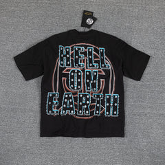 Glazagod Black Retro Fire Earth Gothic Graphic Print Crew Neck Streetwear T‑Shirt