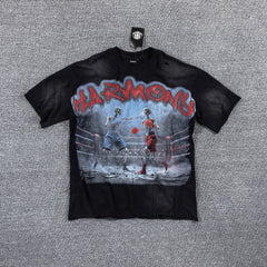 HVM Harmony Dark Scenery Graphic Black Tie‑Dye Double‑Sided Print Crew Neck Streetwear T‑Shirt