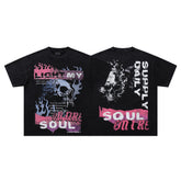 Soul Culture Black‑Washed Double‑Sided Graphic Print Crew‑Neck Streetwear T‑Shirt