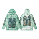 Vintage Green Tie‑Dye Stained‑Glass Church Window Zip‑Up Hoodie