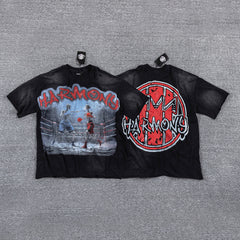 HVM Harmony Dark Scenery Graphic Black Tie‑Dye Double‑Sided Print Crew Neck Streetwear T‑Shirt