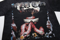 Angel Figure Dripping Letter Double‑Sided Graphic Print Crew Neck Streetwear T‑Shirt