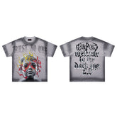 Trust No One Dark‑Age 2.0 Grey Washed Double‑Sided Graphic Print Crew‑Neck Streetwear T‑Shirt