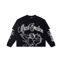 Black & White Angel Art Long Sleeve T‑Shirt Urban Streetwear