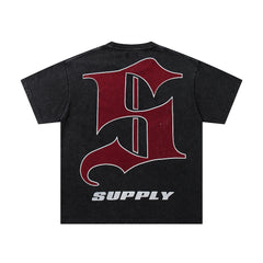 Soldier Troop Black Vintage‑Washed Double‑Sided Graphic Print Crew‑Neck Streetwear T‑Shirt