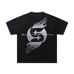 Vintage Kneeling Angel Black Double‑Sided Graphic Print Crew‑Neck Streetwear T‑Shirt