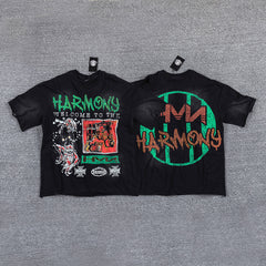 HVM Harmony Green‑Orange Double‑Sided Graphic Print Crew Neck Streetwear T‑Shirt