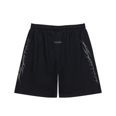 Black Side Letter Graphic Drawstring Loose Street‑Wear Shorts