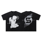 Vintage Kneeling Angel Black Double‑Sided Graphic Print Crew‑Neck Streetwear T‑Shirt