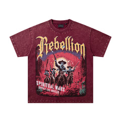 Rebellion Double‑Sided Graphic Print Burgundy‑Washed Crew‑Neck Streetwear T‑Shirt