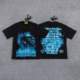 Blue Flame Portrait Double‑Sided Graphic Print Crew Neck Streetwear T‑Shirt