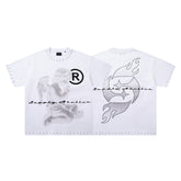 Vintage Kneeling Angel White Double‑Sided Graphic Print Crew‑Neck Streetwear T‑Shirt