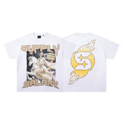 Vintage Supply Galaxy White Double‑Sided Graphic Print Crew‑Neck Streetwear T‑Shirt