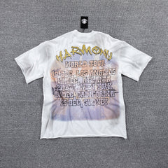 HVM Harmony Statue Portrait Tie‑Dye White Double‑Sided Graphic Print Crew Neck Streetwear T‑Shirt