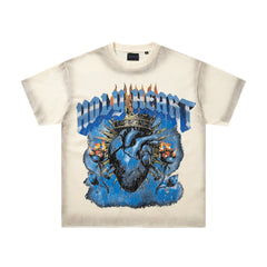 World Might Survive Off‑White Vintage‑Washed Double‑Sided Graphic Print Crew‑Neck Streetwear T‑Shirt