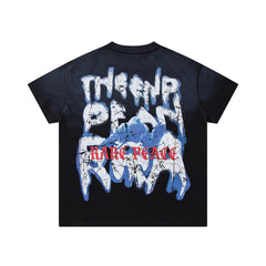Chaos Mountain Black‑Washed Double‑Sided Graphic Print Crew‑Neck Streetwear T‑Shirt