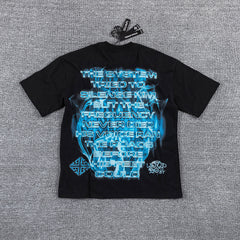 Blue Flame Portrait Double‑Sided Graphic Print Crew Neck Streetwear T‑Shirt