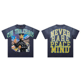 Cut The Chaos Navy‑Washed Double‑Sided Graphic Print Crew‑Neck Streetwear T‑Shirt