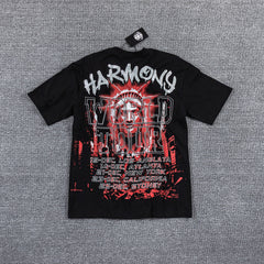 HVM Harmony Red Dark Portrait Black Double‑Sided Graphic Print Crew Neck Streetwear T‑Shirt