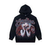 Black Gothic Angel Red Graphic Pullover Oversized Hoodie Urban Streetwear Sweatshirt