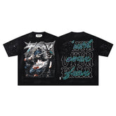 Dark Demon Champion Graffiti Double‑Sided Graphic Print Crew Neck Streetwear T‑Shirt