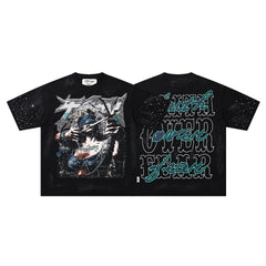 Dark Demon Champion Graffiti Double‑Sided Graphic Print Crew Neck Streetwear T‑Shirt