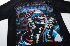 Black Washed Native Portrait Double‑Sided Graphic Print Crew Neck Streetwear T‑Shirt
