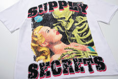 Supply Secrets White Vintage‑Washed Double‑Sided Graphic Print Crew‑Neck Streetwear T‑Shirt