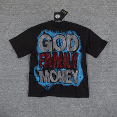 God Family Money Double‑Sided Portrait Graphic Print Crew Neck Streetwear T‑Shirt