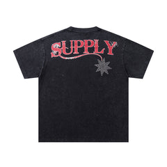 Nature Beast Black Vintage‑Washed Double‑Sided Graphic Print Crew‑Neck Streetwear T‑Shirt