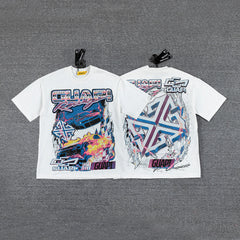 Retro Racing Car Double‑Sided Graphic Print Crew Neck Streetwear T‑Shirt