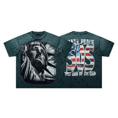 Rare Peace SOS The End Of An Era Dark‑Green Washed Double‑Sided Graphic Print Crew‑Neck Streetwear T‑Shirt