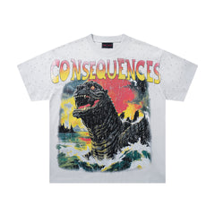 Consequences The End Of An Era Off‑White Washed Double‑Sided Graphic Print Crew‑Neck Streetwear T‑Shirt