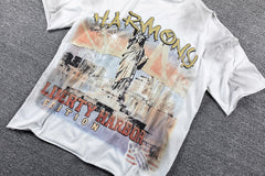 HVM Harmony Statue Portrait Tie‑Dye White Double‑Sided Graphic Print Crew Neck Streetwear T‑Shirt