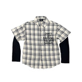Vintage Plaid Fake Layer Long Sleeve Button Shirt Underground Streetwear