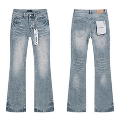 Meichao Spring and Autumn New Style Retro Splash Ink Piercing Hot Diamond Jeans High Street Washed Casual Trendy Micro Pull Pants Men (26)